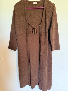 Vintage Helium Authentique Paris Brown Longline Open Knit Duster Cardigan M